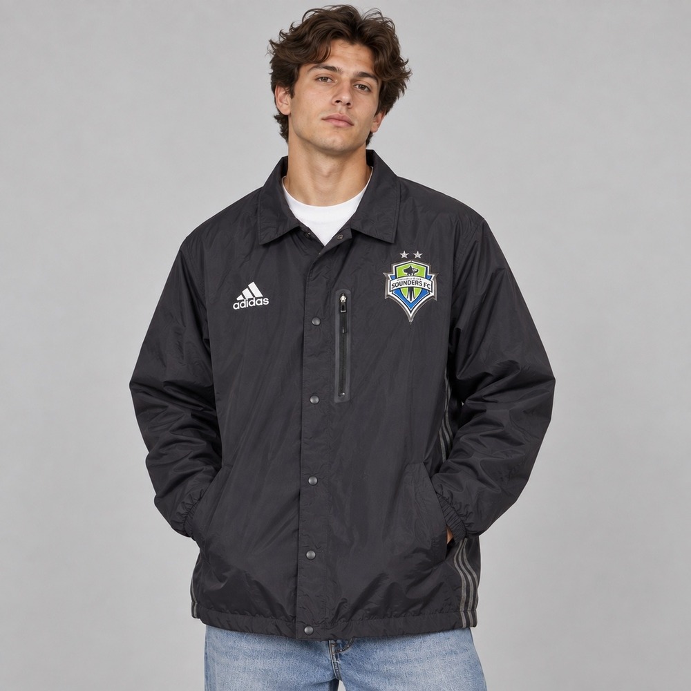 Seattle Sounders FC Jacket Men XL Black Adidas MLS Soccer Windbreaker Sportswear